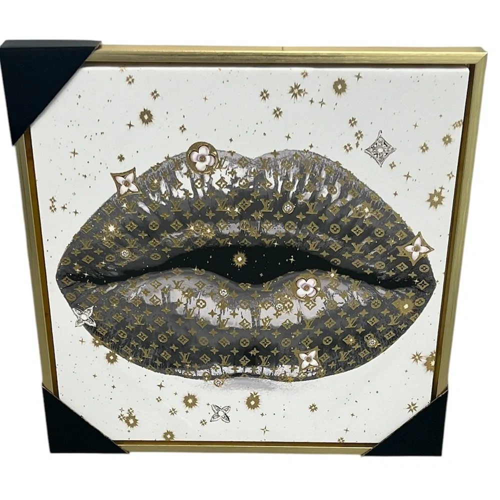 NEW Designart 'LV Lips' Modern Framed Canvas Wall Art Print